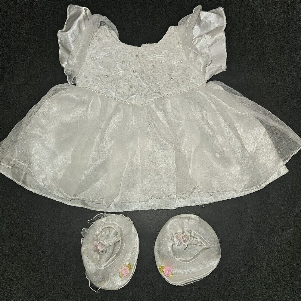 BABW Build A Bear Beaded White Wedding Dress Slippers Outfit Clothes READ
